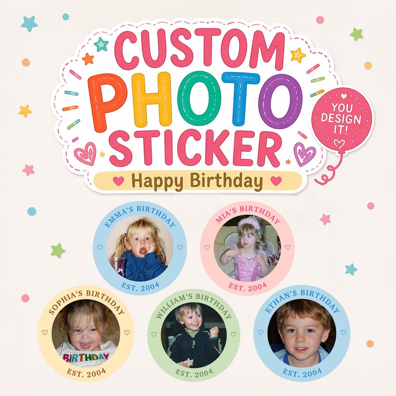 Custom Photo Birthday Stickers, Personalized Face Die Cut Waterproof ...