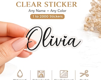 Pegatinas transparentes con nombre personalizado, calcomanías de vinilo troqueladas e impermeables, etiquetas de texto personalizadas.