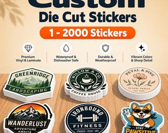 Custom Die Cut Logo Stickers, Waterproof Vinyl Business Decals, Branding Labels