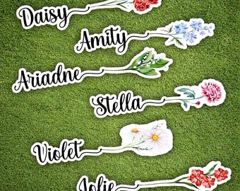 Custom Name Birth Month Flower Stickers, Personalized Vinyl Decals, Water Bottle Tumbler Notebook Laptop Kindle Gift Bag