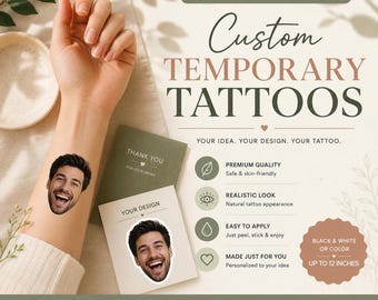 Custom Photo Temporary Tattoos, Personalized Face Favors for Parties, Waterproof & Skin-Safe