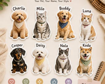 Custom Photo Pet Sticker, Personalized Dog Cat Name Labels, Waterproof Vinyl Decals