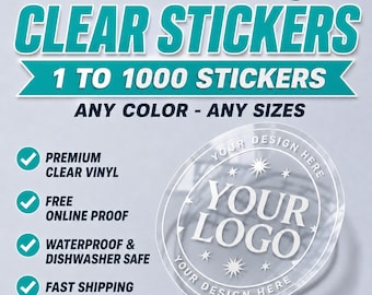 Custom Clear Stickers, Personalized Die Cut Logo Waterproof Vinyl Labels for Business, Transparent Sticker