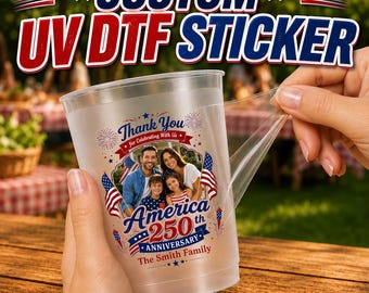 Custom America's Birthday Family Photo UV DTF Stickers, Patriotic Decals for Cups, Mugs