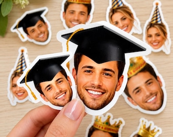 Custom Face Vinyl Stickers, Personalized Photo Party Hat Waterproof Decal