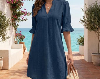 Boho Tunic Dress | Loose Summer Shift Dress With Flare Sleeves