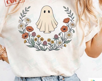 Wildflowers Ghost PNG, Spooky Season Shirt Design, Ghost Lover, Spooky Floral Ghost, Botanical Ghost, Preppy Fall PNG, Halloween Ghost Gift