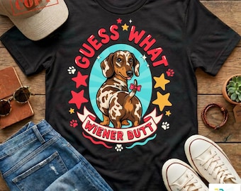 Zgadnij, co to jest, PNG, zabawny wzór jamnika w stylu preppy, sarkastyczna grafika dla miłośniczki psów, prezent dla jamnika, modne paski butikowe PNG