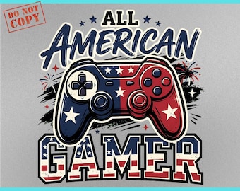All American Gamer PNG: Funny Patriotic Gaming Controller Shirt Graphic, USA 4th of July Gamer png, Retro American Flag Tee Design Men Boys