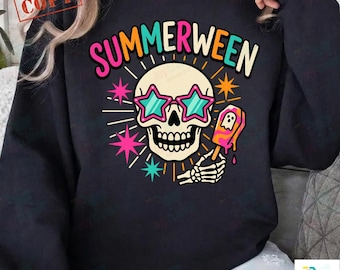 Summerween Skeleton PNG, Retro Colorful Skull Bubblegum Design Cute Star Sunglasses Spooky Summer Vacation Shirt Graphic Halloween Aesthetic