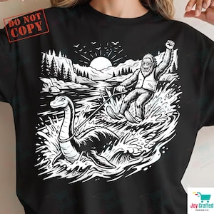 Bigfoot and Loch Ness PNG, Funny Cryptid Shirt Design, Water Skiing Bigfoot Lake Gift, Sublimation Download