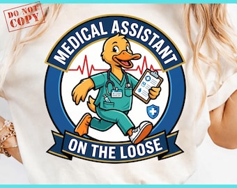 Assistente Médico à Solta PNG: Design engraçado de camiseta com pato enfermeiro para o ambiente de trabalho, estampa para camiseta de amante de profissionais da saúde (Download Digital)