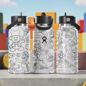 Engraved Racing Game Hydro Flask Water Bottle – Cartoon Kart Character Design – 16oz 24oz 32oz 40oz Insulated Bottle