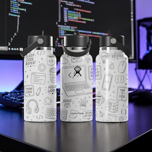 Kodningshydroflask vattenflaska - programmerare gåva med dator och koddesign