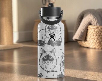 Persian Cat Engraved Hydro Flask Bottle – Fluffy Cat Water Bottle – Pet Lover Aesthetic Tumbler – Cat Mom Gift Idea 24oz 32oz 40oz