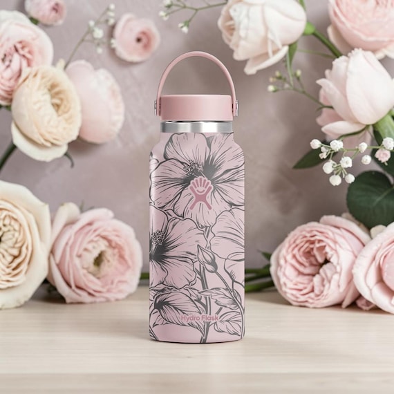 Engraved Hibiscus Flower Hydro Flask Water Bottle – Floral Pattern