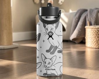 Sphynx Cat Engraved Hydro Flask Bottle – Hairless Cat Water Bottle – Pet Lover Aesthetic Tumbler – Cat Mom Gift Idea 24oz 32oz 40oz