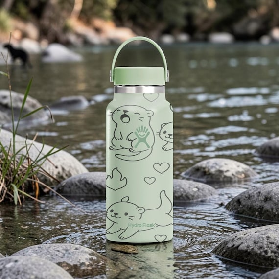 Cute Otter Engraved Hydro Flask Bottle - Animal Aesthetic Water Bottle - River Otter Tumbler