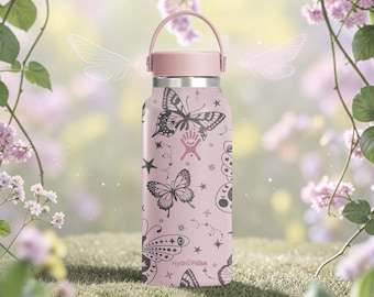 Met vlinderster gegraveerde HydroFlask-beker – waterfles met hemelse bloemen – 24 oz 32 oz 40 oz Esthetisch cadeau