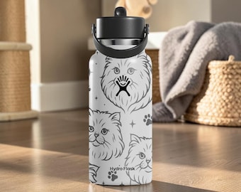 Persian Cat Engraved Hydro Flask Bottle – Fluffy Cat Water Bottle – Long Hair Cat Lover Gift – Cute Pet Tumbler 24oz 32oz 40oz