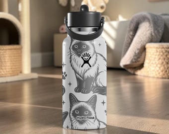 Ragdoll Cat Engraved Hydro Flask Bottle – Fluffy Cat Water Bottle – Pet Lover Aesthetic Tumbler – Cat Mom Gift Idea 24oz 32oz 40oz