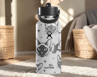Oriental Shorthair Cat Engraved Hydro Flask Bottle – Sleek Cat Water Bottle – Elegant Cat Lover Gift – Minimal Pet Tumbler 24oz 32oz 40oz