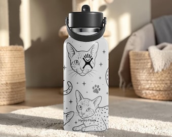 Savannah Cat Engraved Hydro Flask Bottle – Spotted Exotic Cat Water Bottle – Wild Cat Lover Gift – Pet Tumbler 24oz 32oz 40oz