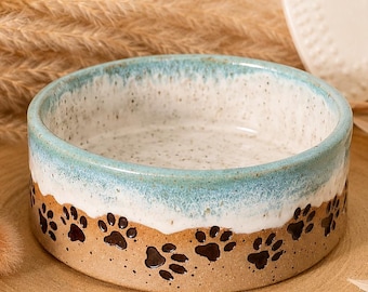 Cuenco para perros hecho a mano / cerámica / comedero / cuenco para perros / huella de pata / playa