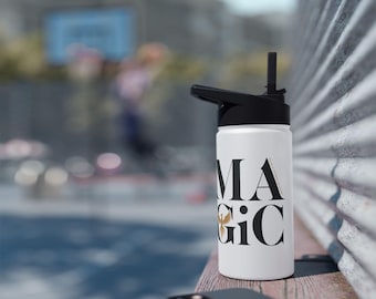 Botella de agua motivacional de acero inoxidable MAGIC / Botella de acero inoxidable, regalo para una mentalidad positiva, 12 oz, 18 oz, 32 oz