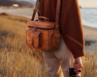 Personalized Handmade Leather Camera Bag for DSLR Mirrorless Camera | Vintage Crossbody Photographer Gift for Men Women