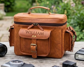 Personalized Handmade Leather Camera Bag for DSLR Mirrorless Camera | Vintage Crossbody Photographer Gift for Men Women