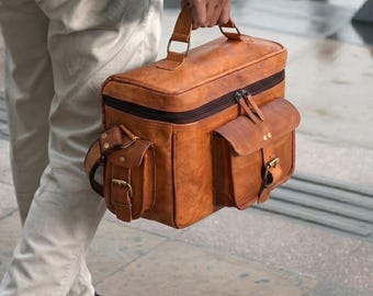 Personalized Handmade Leather Camera Bag for DSLR Mirrorless Camera | Vintage Crossbody Photographer Gift for Men Women