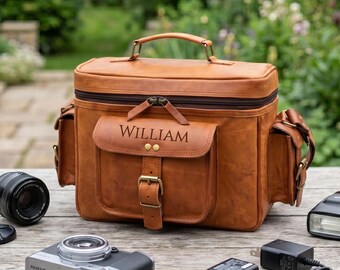 Bolsa de couro artesanal personalizada para câmeras DSLR e mirrorless | Bolsa transversal vintage, presente ideal para fotógrafos (homens e mulheres).