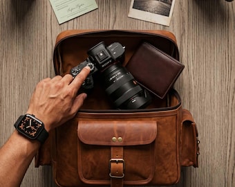 Personalized Handmade Leather Camera Bag for DSLR Mirrorless Camera | Vintage Crossbody Photographer Gift for Men Women