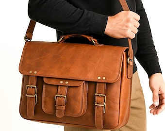 Borsa a tracolla in pelle personalizzata per uomo, valigetta con monogramma, cartella da lavoro fatta a mano, borsa da ufficio per laptop