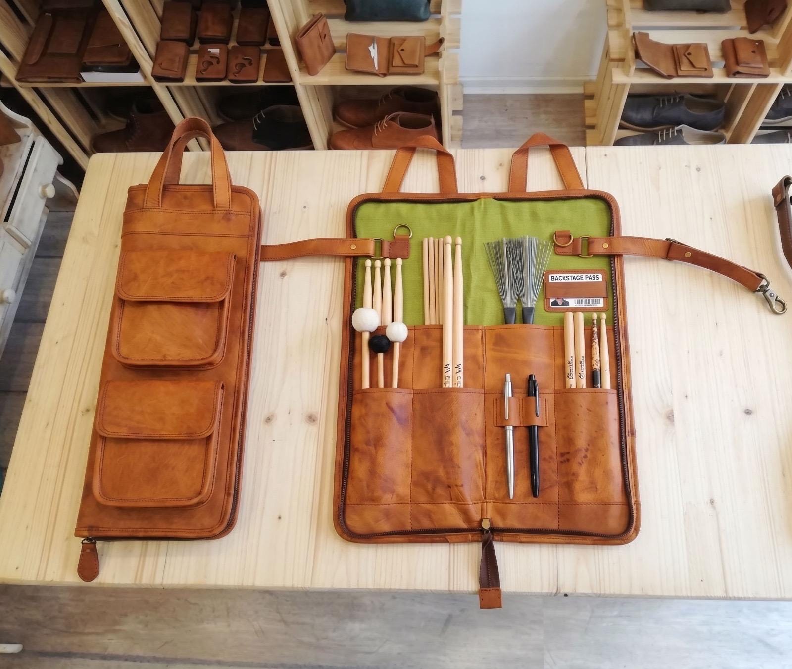 Personalized Genuine Leather Drumstick Bag, Handmade Drum Accessories…