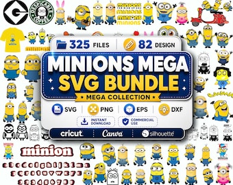Minions SVG Bundle, Cartoon Character SVG Files for Cricut, Kids Birthday Shirt PNG Bundle, Party Clipart, Printable Craft Designs