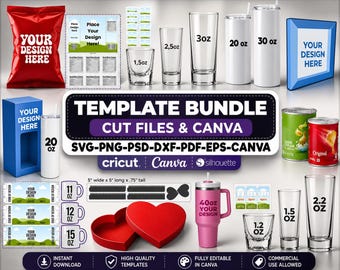 Canva-mallpaket, SVG-klippfiler, Tumbler Wrap-mallar, Chippåsmall, Förpacknings-SVG, Cricut Canva-paket