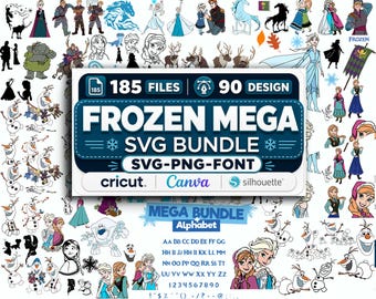Frost SVG-paket, Elsa Anna Olaf PNG-samling, prinsessfödelsedagströjor, Cricut-filer, festklipppaket