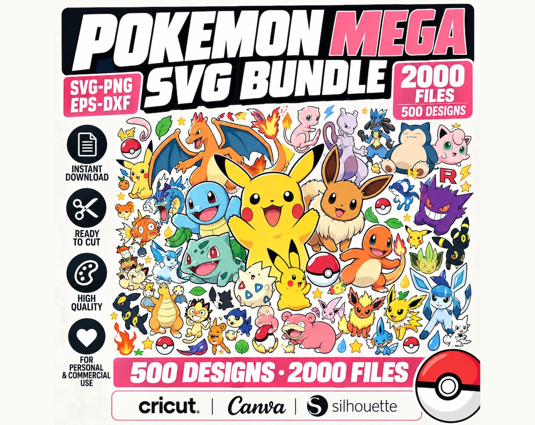 Pikachu Vector Files 2000+ Pokemon Designs Bundle Layered Items | 500+ UNIQUE DESIGN ...
