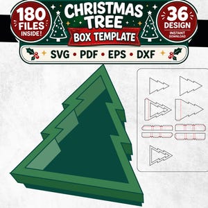 Julgranslåda SVG-paket, presentaskmall, 3D-julask, klippfil
