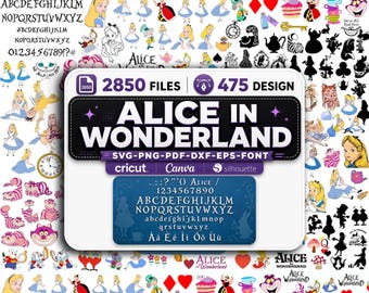 Alice i Underlandet SVG-paket, Tea Party Cricut-filer, Wonderland PNG, Mad Hatter SVG, Fantasy födelsedagsdesigner, omedelbar nedladdning