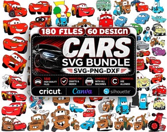Bilar SVG-paket, Lightning McQueen Svg-filer, tecknad bil PNG-paket, Cricut Cut-filer, racerbil SVG, direktnedladdning