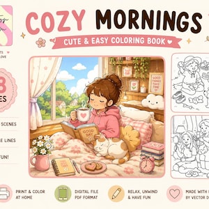 50 Cozy Coloring Books Bundle, 2000+ Coloring Pages PDF, Bold Easy Coloring Book, Cute Kawaii Coloring Pages,Printable Adult Coloring Bundle image 4