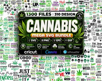 Cannabis SVG-paket, Weed SVG-filer för Cricut, 420 PNG-paket, Marijuana-citat Svg, Stoner-tröjadesigner, Cannabisblad Svg