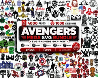 Avengers SVG-paket, Marvel SVG, Superhjälte Svg-filer för Cricut, Avengers Png-paket, Iron Man Thor Hulk Captain America Svg