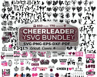 Cheerleader SVG-paket, 170 designer, silhuetter, citat, familjetröjor (direkt nedladdning)