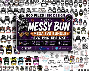 Messy Bun SVG-paket, mammalivs-SVG-filer, Messy Bun-mamma PNG, Leopard Bun Cricut-paket, mamma-SVG-klippfiler