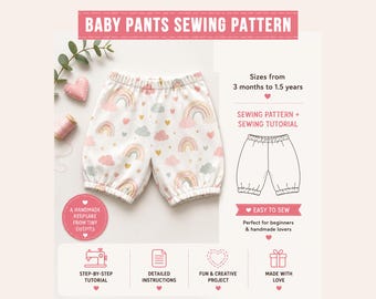 Mönster för babybyxor i PDF-format | Mönster för babyshorts | Mönster för småbarnsbyxor | Enkel sömnadshandledning för baby | Utskrivbar PDF 3 M-18 M