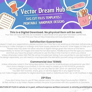 May include: A digital graphic featuring the text Vector Dream Hub, SVG CUT FILES TEMPLATES, and PRINTABLE HANDMADE DESIGNS. The image includes illustrations of a notepad, a pushpin, a fountain pen, and a mug filled with stationery items.